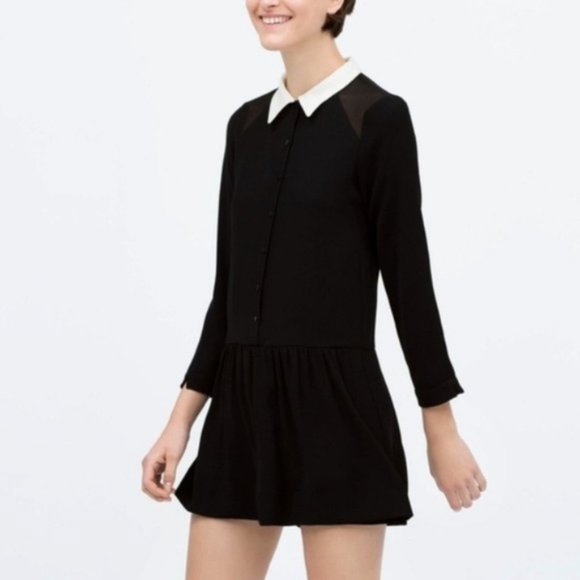 Zara Black Drop Waist White Collar Romper … - Picture 1 of 12